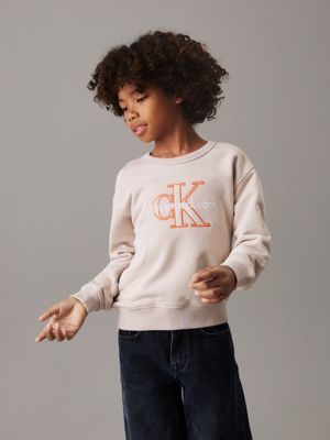 grey boxy logo sweatshirt for boys calvin klein jeans