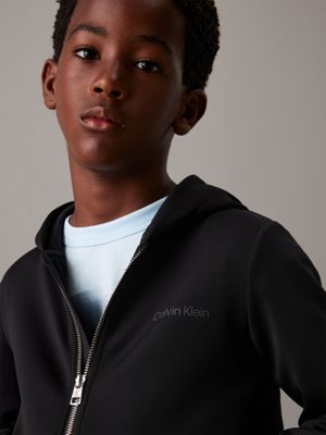ck black tricot hoodie met rits voor jongens - calvin klein jeans
