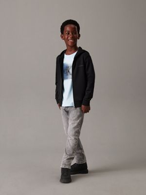 ck black tricot hoodie met rits voor jongens - calvin klein jeans