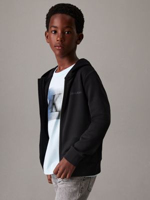 black tricot zip up hoodie for boys calvin klein jeans