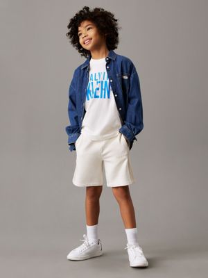 oyster gray relaxed colourblock jogging shorts for boys calvin klein jeans