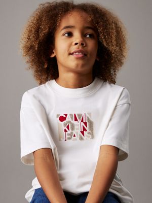 white relaxed logo t-shirt for boys calvin klein jeans