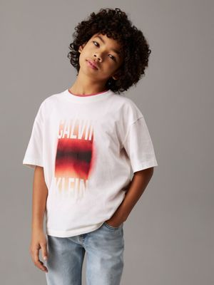 white gradient graphic logo t-shirt for boys calvin klein jeans