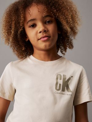 oyster gray logo t-shirt for boys calvin klein jeans