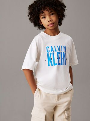 white logo t-shirt for boys calvin klein jeans