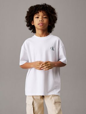 white relaxed miami backprint t-shirt for boys calvin klein jeans