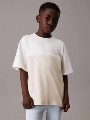 white oversized colourblock t-shirt for boys calvin klein jeans