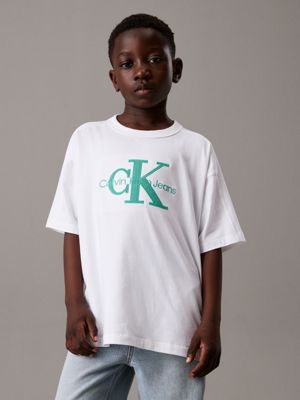 white relaxed logo t-shirt for boys calvin klein jeans