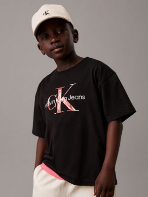 black swirl logo t-shirt for boys calvin klein jeans