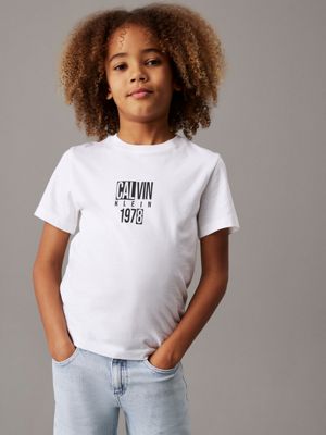 white logo t-shirt for boys calvin klein jeans