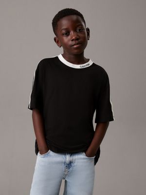 black colourblock logo tape t-shirt for boys calvin klein jeans