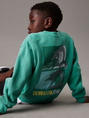 bahama green relaxed back graphic sweatshirt for boys calvin klein jeans