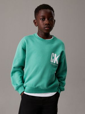 green relaxed back graphic sweatshirt for boys calvin klein jeans