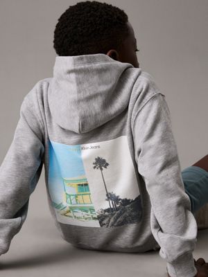 grey heather oversized back graphic hoodie for boys calvin klein jeans