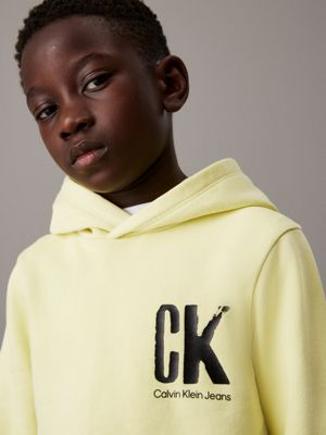 elfin yellow relaxed logo hoodie for boys calvin klein jeans