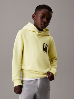 yellow relaxed logo hoodie for boys calvin klein jeans