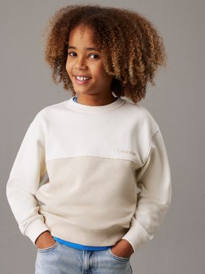 white relaxed colourblock sweatshirt for boys calvin klein jeans