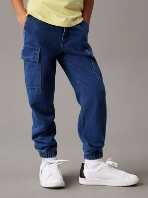 blue denim cargo joggers for boys calvin klein jeans