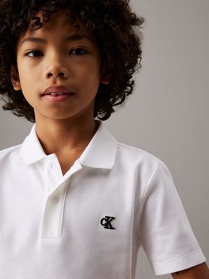 bright white stretch pique polo shirt for boys calvin klein jeans