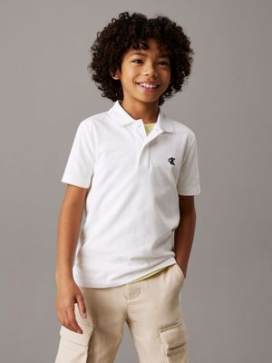 white stretch pique polo shirt for boys calvin klein jeans