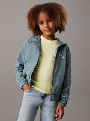 blue hooded windbreaker for boys calvin klein jeans