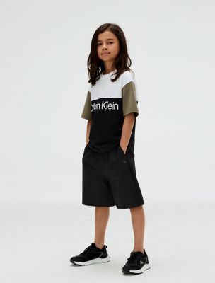ck black/ dusty olive/ white colourblock logo t-shirt for boys calvin klein jeans