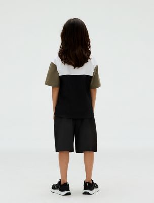 ck black/ dusty olive/ white colourblock logo t-shirt for boys calvin klein jeans