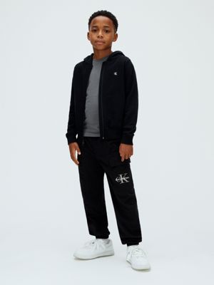 black sateen cargo trousers for boys calvin klein jeans