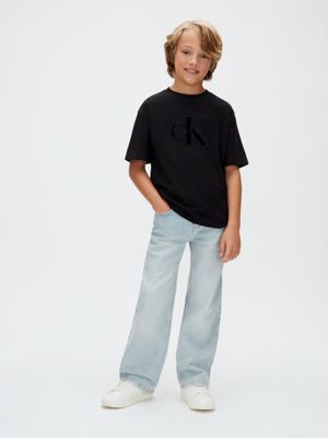 black kids monogram appliqué t-shirt for boys calvin klein jeans