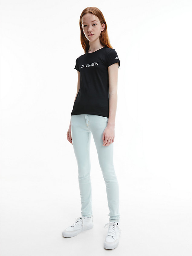 t-shirt slim in cotone biologico con logo black da bambina calvin klein jeans