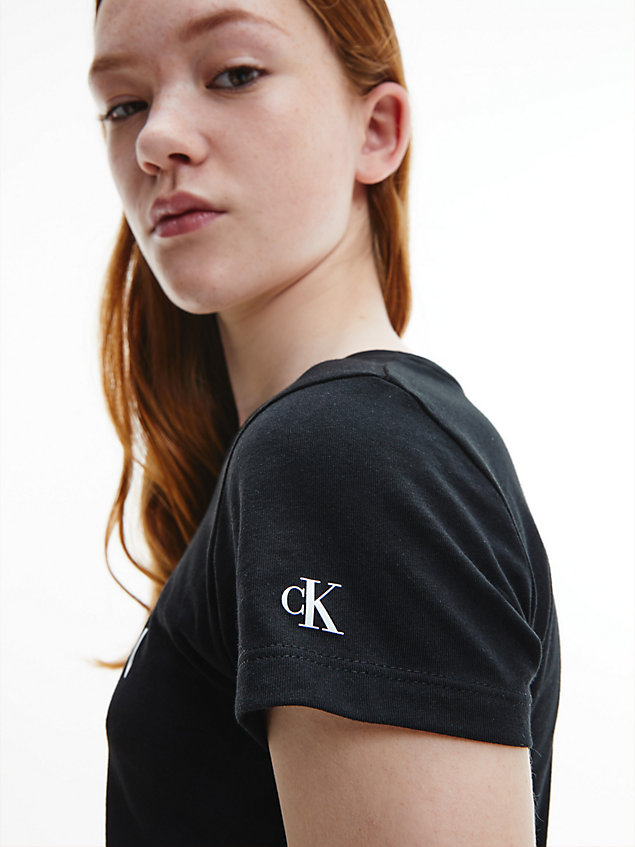 black slim organic cotton logo t-shirt for girls calvin klein jeans