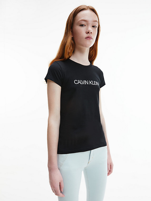 black slim organic cotton logo t-shirt for girls calvin klein jeans