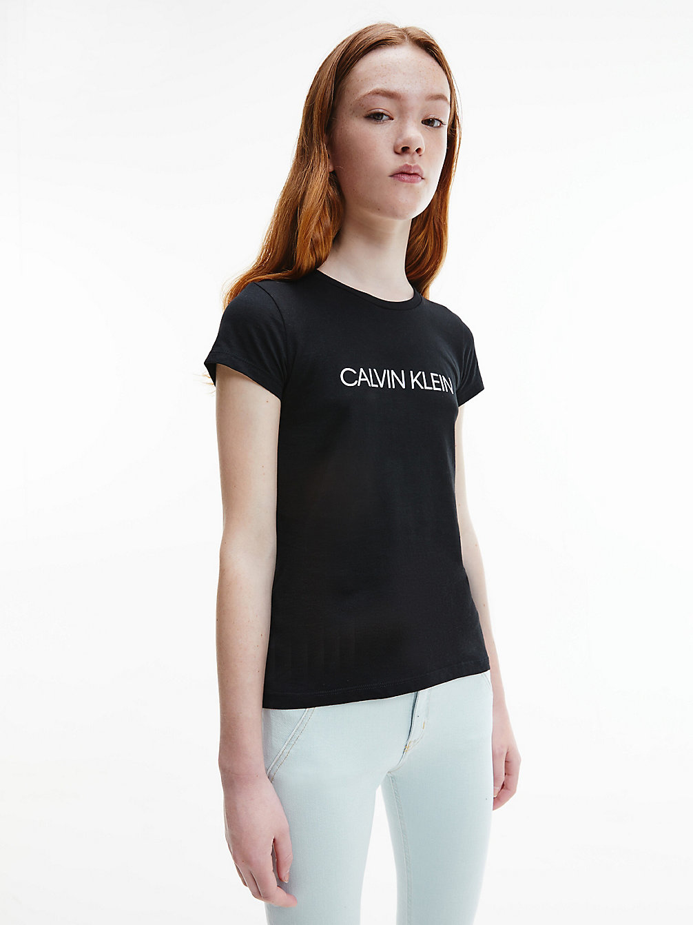 T-Shirt Slim In Cotone Biologico Con Logo > CK BLACK > undefined girls > Calvin Klein