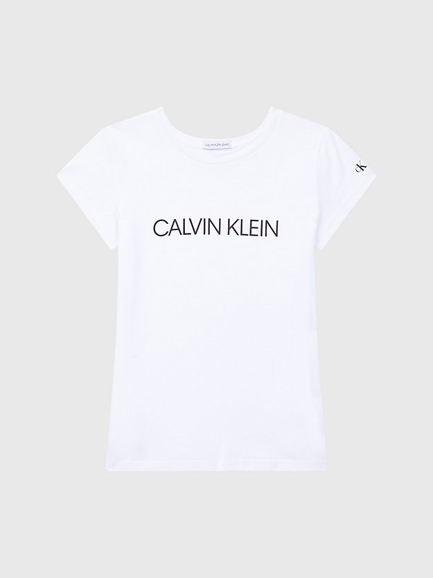 bright white slim organic cotton logo t-shirt for girls calvin klein jeans