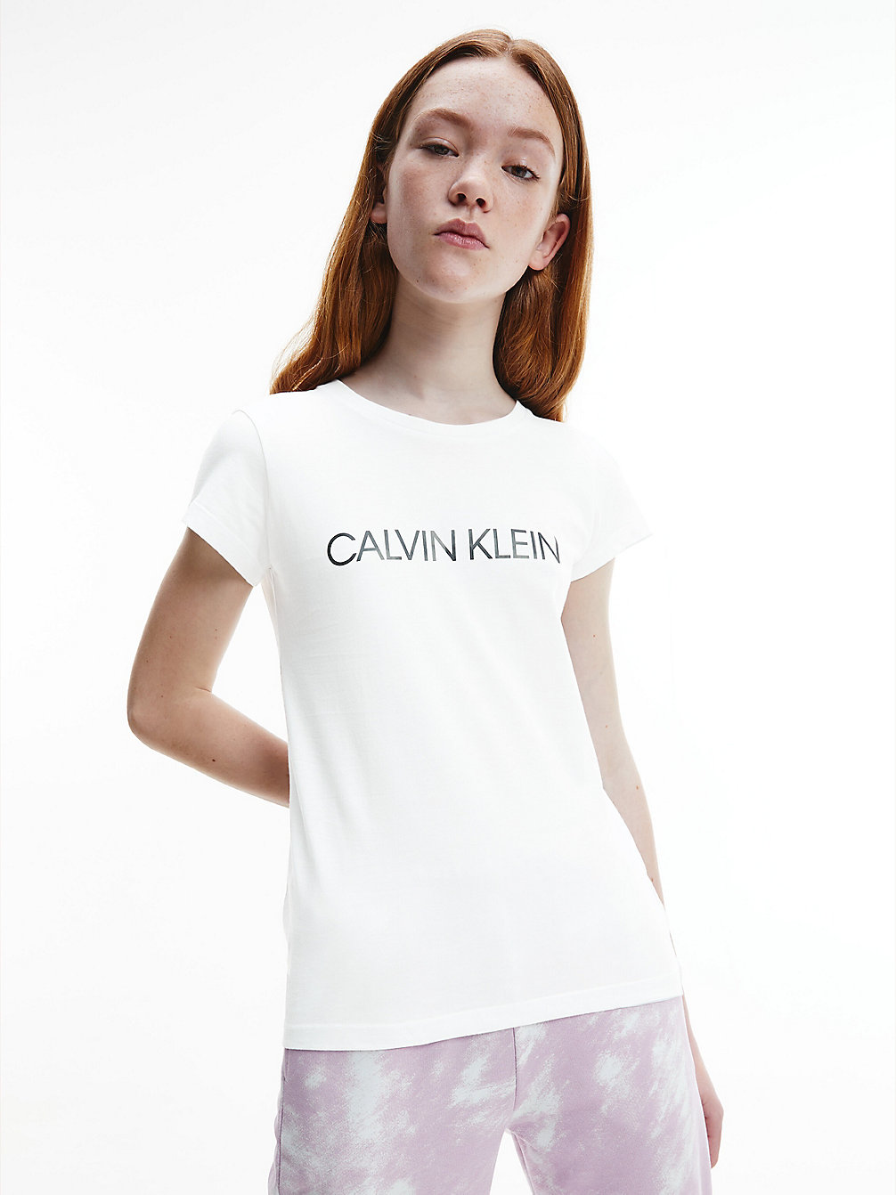 T-Shirt Slim In Cotone Biologico Con Logo > BRIGHT WHITE > undefined bambina > Calvin Klein