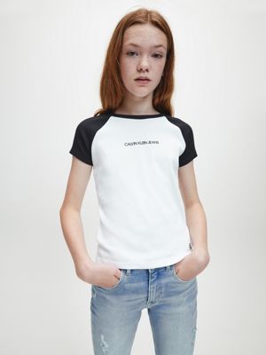 organic cotton colour blocked ribbed t-shirt for girls calvin klein jeans
