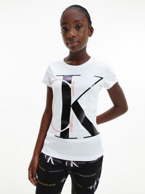  slim organic cotton monogram t-shirt for girls calvin klein jeans