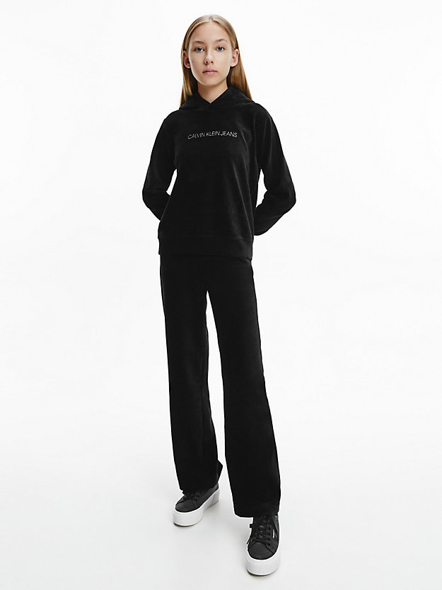 CK BLACK Boxy Ribbed Velour Hoodie for girls CALVIN KLEIN JEANS