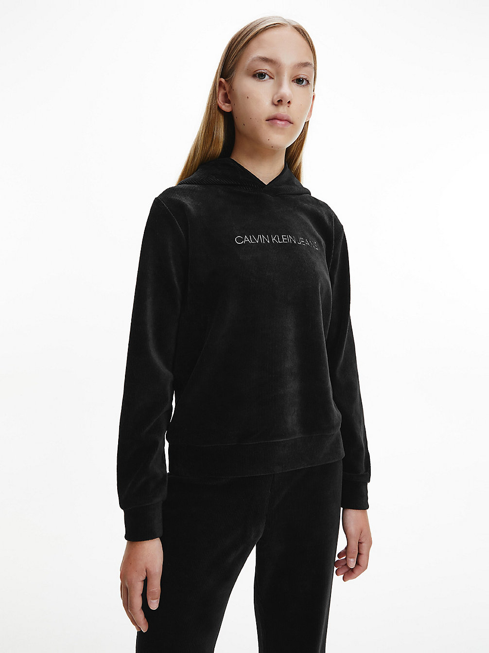 CK BLACK > Hoekige Geribbelde Velours Hoodie > undefined girls - Calvin Klein