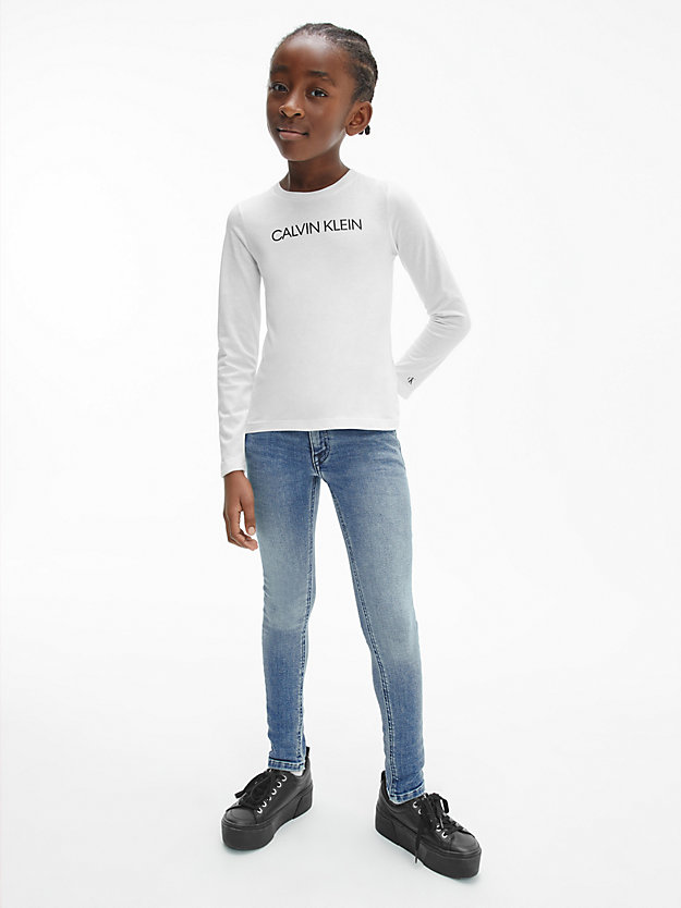BRIGHT WHITE Slim Organic Cotton Long Sleeve T-shirt for girls CALVIN KLEIN JEANS