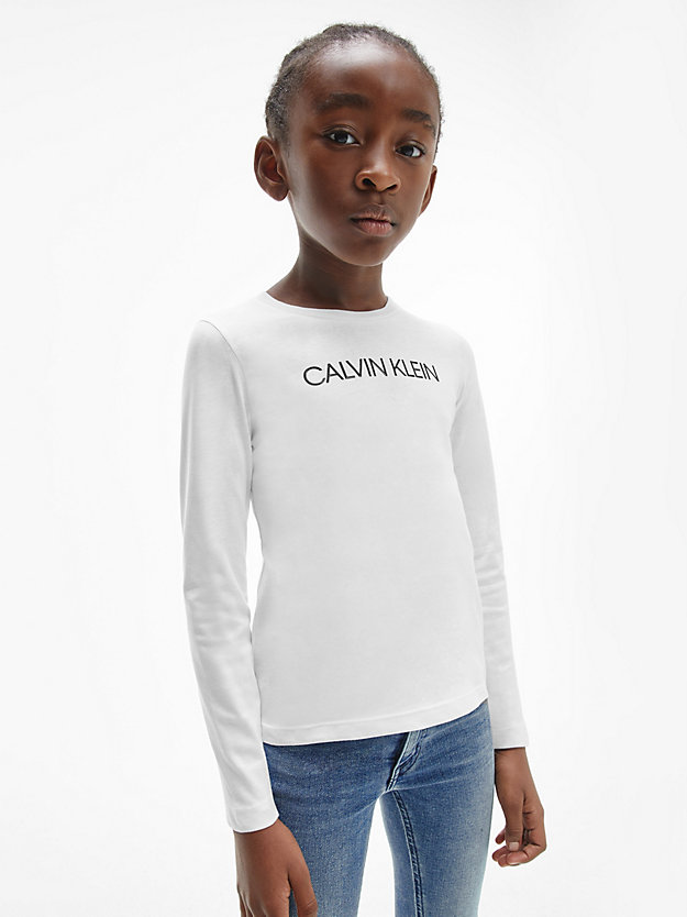 BRIGHT WHITE T-shirt slim in cotone biologico a maniche lunghe slim da bambina CALVIN KLEIN JEANS