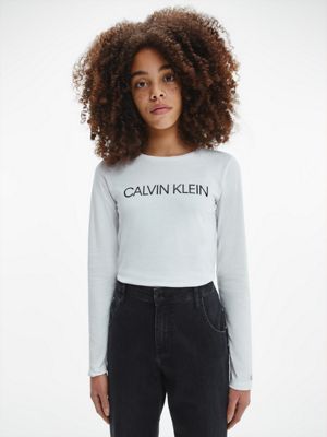 Calvin Klein Bambina Abbigliamento Top e t-shirt T-shirt T-shirt a maniche lunghe T-shirt slim in cotone biologico a maniche lunghe slim 