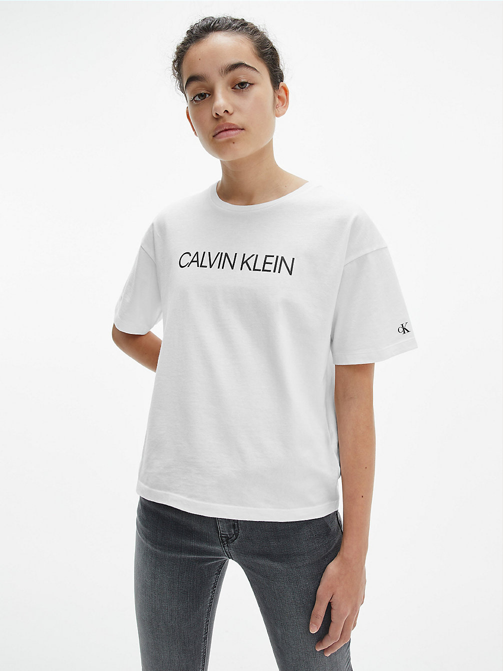 BRIGHT WHITE Boxy Organic Cotton Logo T-Shirt undefined girls Calvin Klein