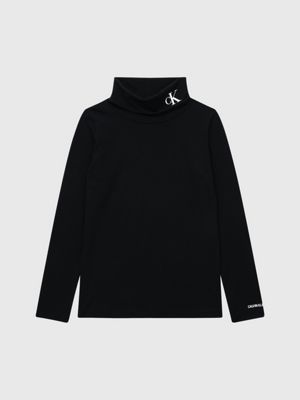 CK BLACK Slim Organic Cotton Roll Neck Top for girls CALVIN KLEIN JEANS