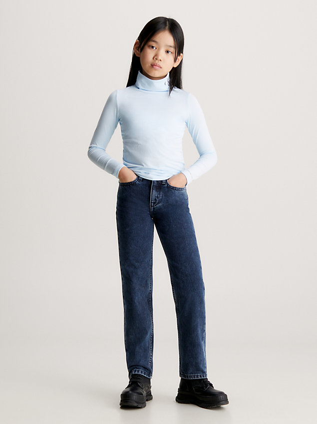 blue slim roll neck top for girls calvin klein jeans