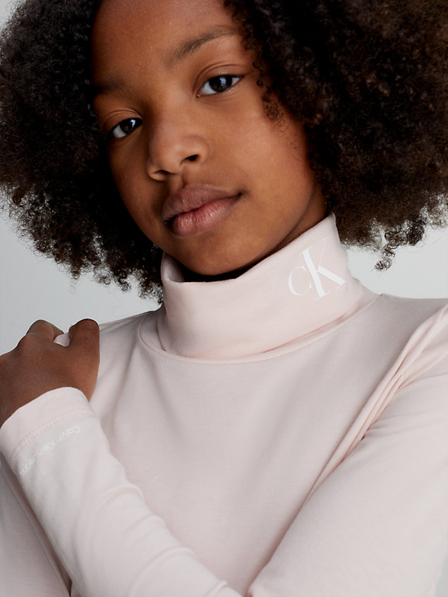 pink slim roll neck top for girls calvin klein jeans