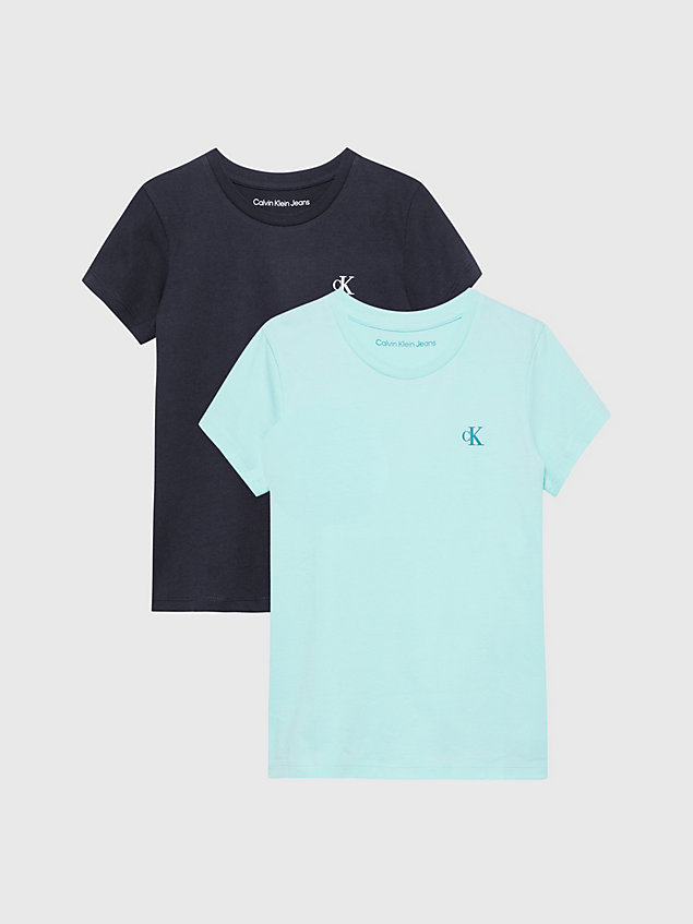 blue 2 pack slim cotton t-shirts for girls calvin klein jeans