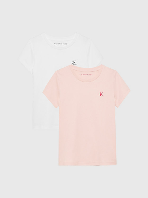 bright white / sepia rose zestaw 2 wąskich t-shirtów bawełnianych dla dziewczynki - calvin klein jeans