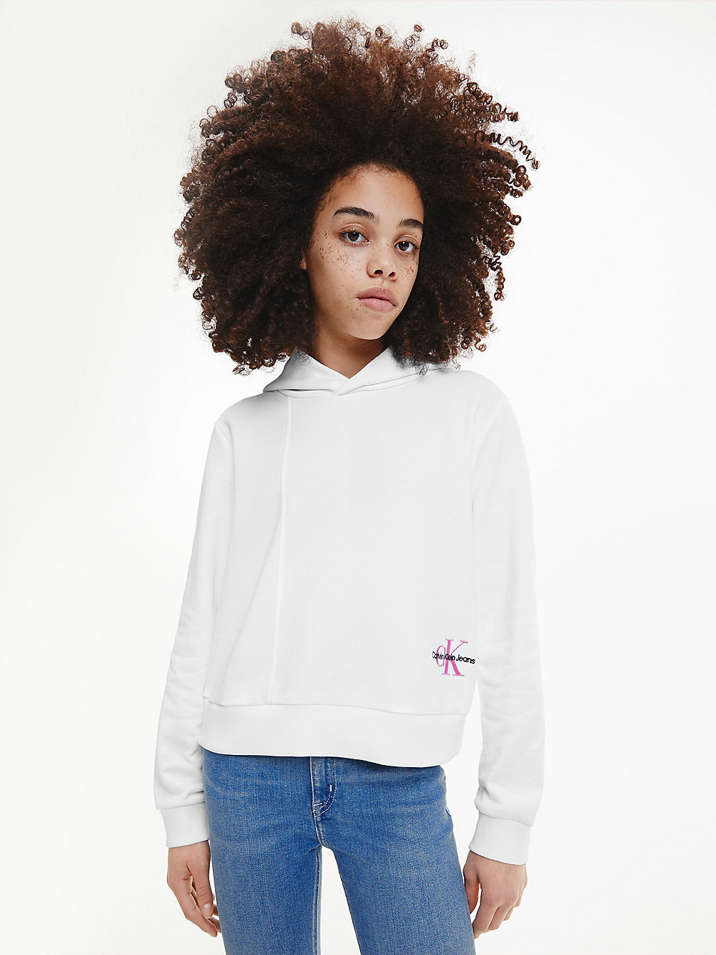 BRIGHT WHITE Relaxed Logo Hoodie undefined girls Calvin Klein