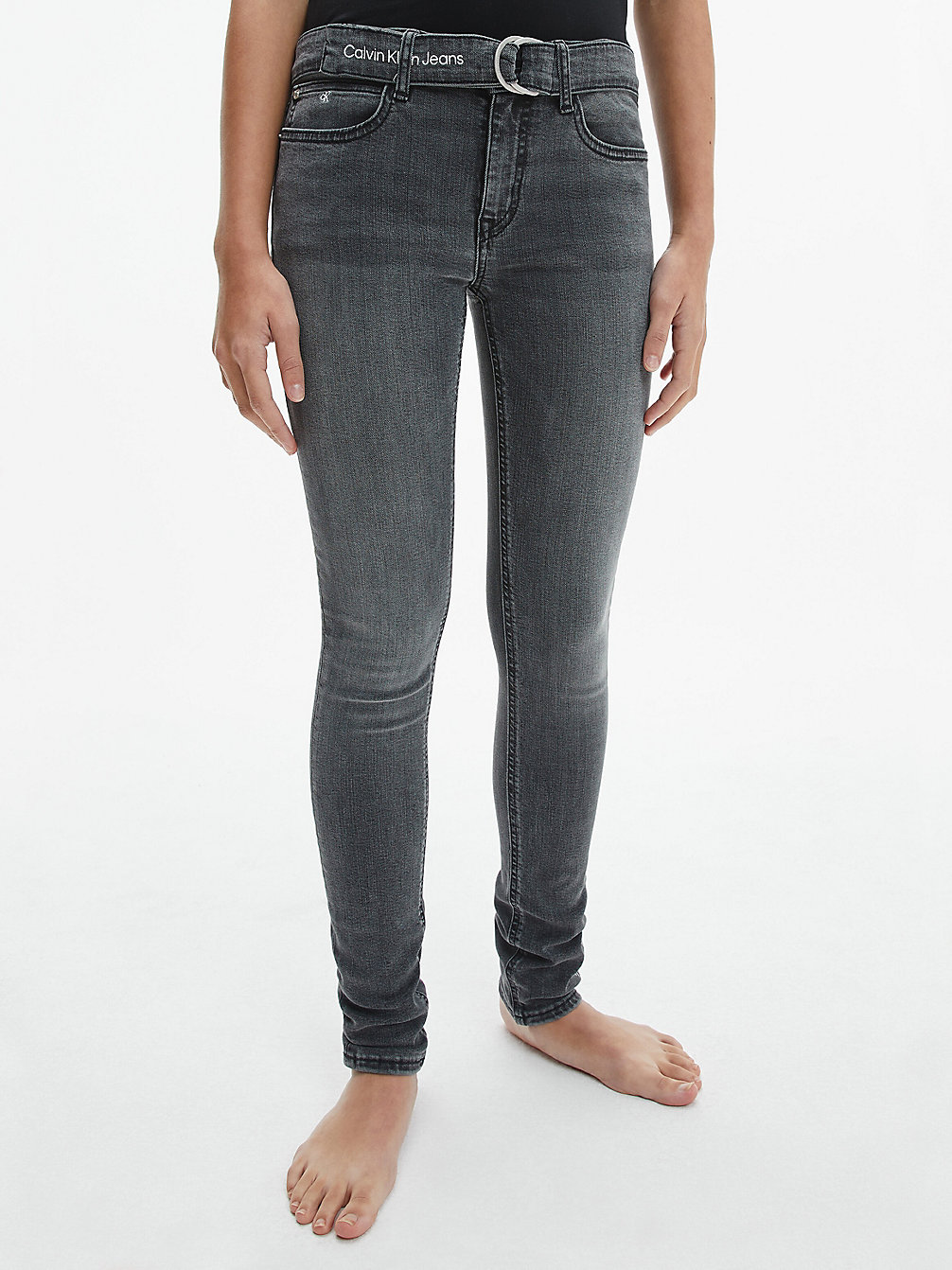 WASHED GREY Belted Skinny Jeans undefined girls Calvin Klein